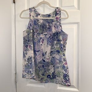 Size small purple blue green paisley print patterned sleeveless blouse tank